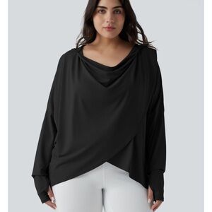 Halara Hooded Cowl Neck Long Sleeve Thumb Hole Yoga Sports Top with Pockets